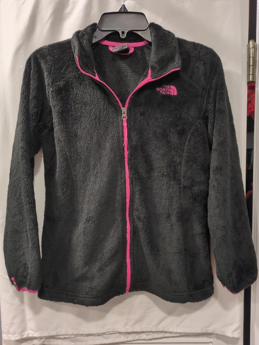 The North Face Girls L 14/16 Black Pink Fuzzy Fleece Full Zip Jacket